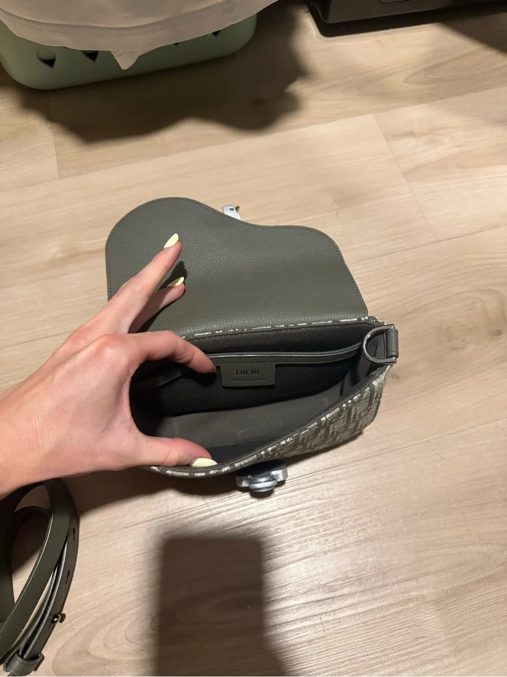 Dior Olive Gray Monogram Saddle Bag